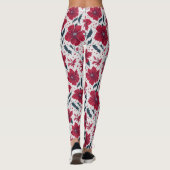 Leggings Style Chic Rouge Blanc Poinsettia Motif Floral (Dos)