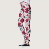 Leggings Style Chic Rouge Blanc Poinsettia Motif Floral (Gauche)