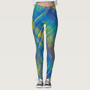 Leggings Style désordonné Chèque Plaid Bleu, vert, jaune