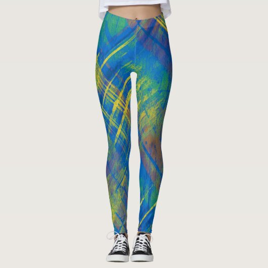 Leggings Style désordonné Chèque Plaid Bleu, vert, jaune (Devant)
