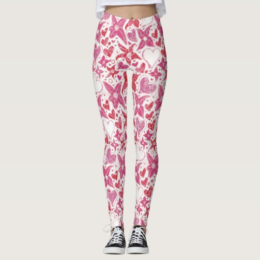 Leggings Style Différent De Fleur & Coeurs Motif (Devant)