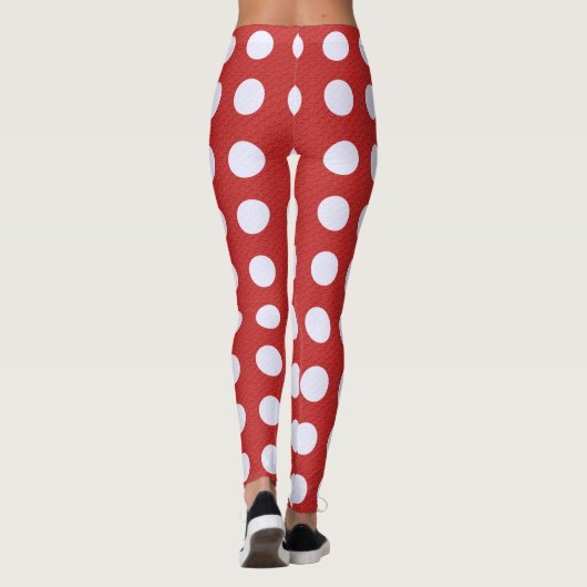 Leggings Style Fractal rouge - Pois de style Fractal blanc (Dos)