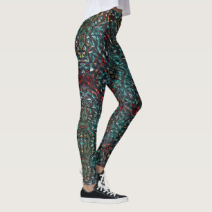 Leggings style kaléidoscope vieux métal chrome bleu vert 