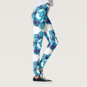 Leggings Style mandala bleu ohm avec papillons violets