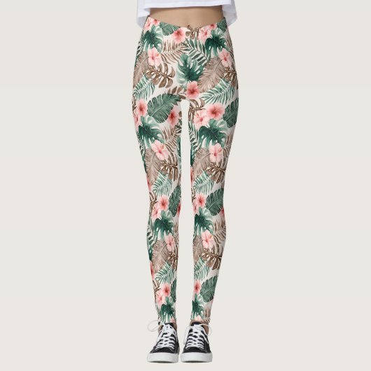 Leggings Style moderne Boho Aquarelle Tropical Floral (Devant)