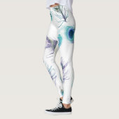 Leggings Style moderne Tendance Blanc et Peacock Feather (Gauche)