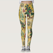 Leggings Style Noël Arbre Bijou Bling Jaune (Devant)