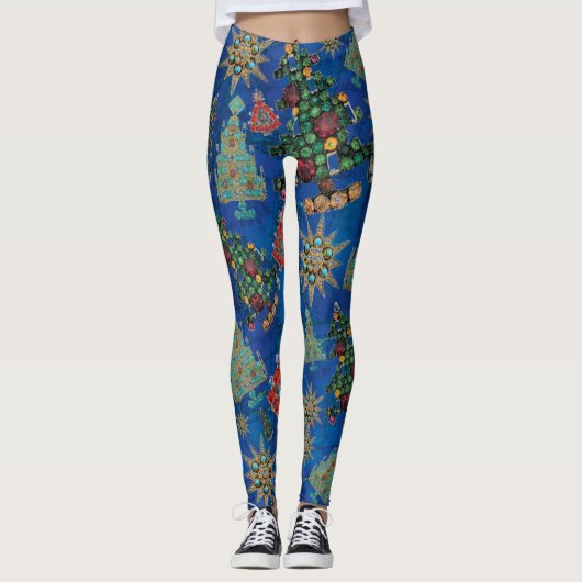 Leggings Style Noël Arbre Bijou Bling Lapis Lazuli (Devant)