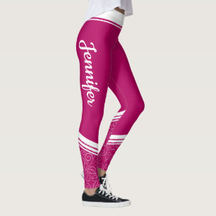 Leggings Stylé noir magenta floral rayures blanches et nom
