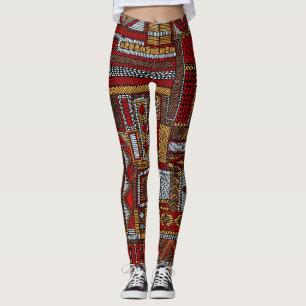 Leggings Style Patchwork Impression ethnique brodée