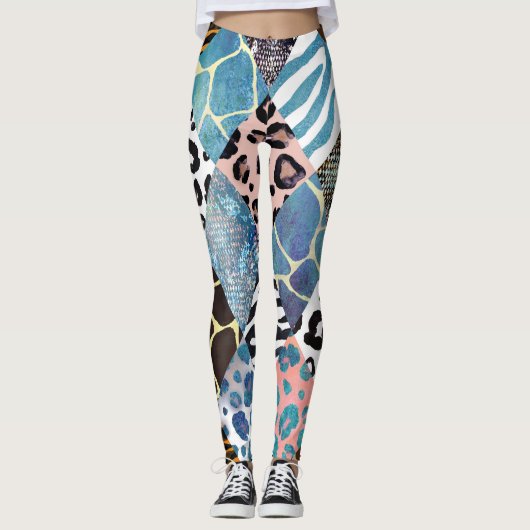 Leggings Style Patchwork, motif de collage aquarelle. (Devant)