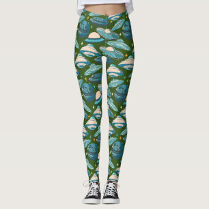 Leggings Style rétro Motif UFO. B. Vert