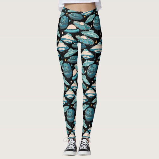 Leggings Style rétro Motif UFO. BG noir (Devant)