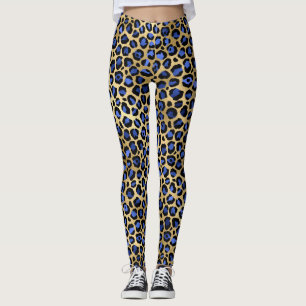 Leggings Stylish Royal Blue and Gold Foil Leopard Spots