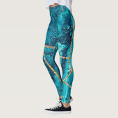 Leggings Stylo Marine Blue Gold Agate Géode Chic Monogramme (Gauche)