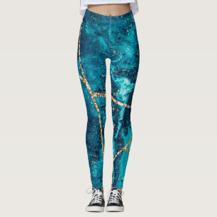 Leggings Stylo Marine Blue Gold Agate Géode Chic Monogramme