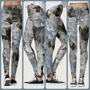 Leggings Succulentes Botanique Bleu Argenté