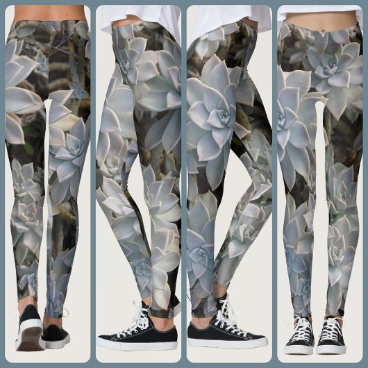 Leggings Succulentes Botanique Bleu Argenté
