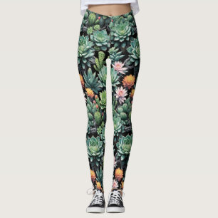 Leggings Succulents verts et fleurs de cactus en fleurs Noi