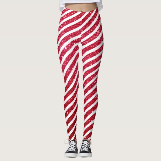 Leggings Sucre de canne de Noël mignon Motif rayé (Devant)