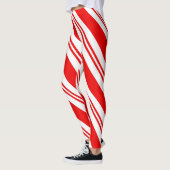 Leggings Sucre de canne de Noël mignon Motif rayé rouge (Gauche)