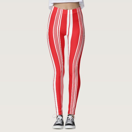 Leggings Sucre de canne de Noël rouge et blanc Gras rayé (Devant)