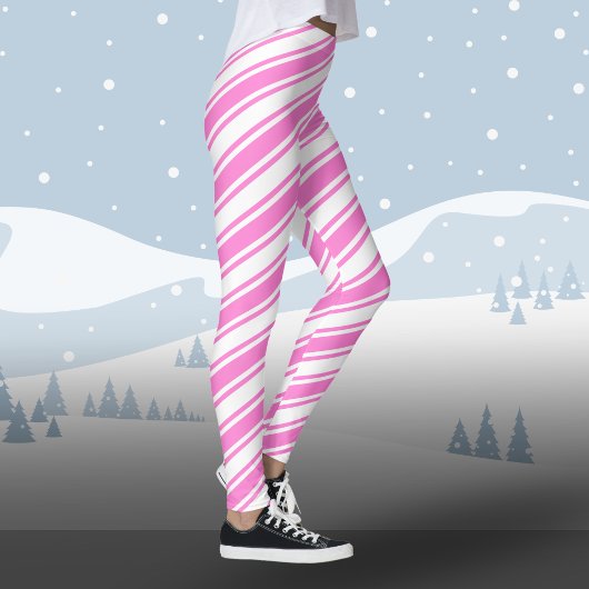 Leggings Sucre de canne Diagonal Grille blanche rose Noël
