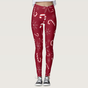 Leggings Sucre de canne Festif de Noël Rouge Snowflakes mig