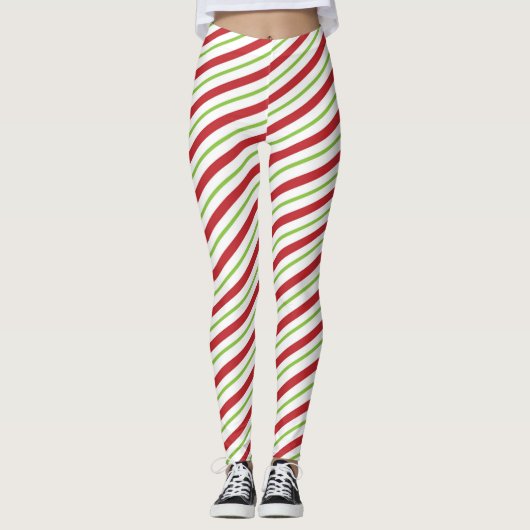 Leggings Sucre de canne rouge et vert Noël (Devant)