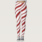 Leggings Sucre de canne rouge rayé de menthe de Noël (Devant)