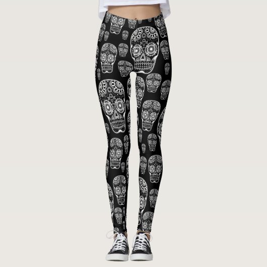 Leggings sucrés crâne noir et blanc (Devant)