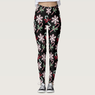 Leggings Sucres de canne de vacances & Snowflakes, sur noir