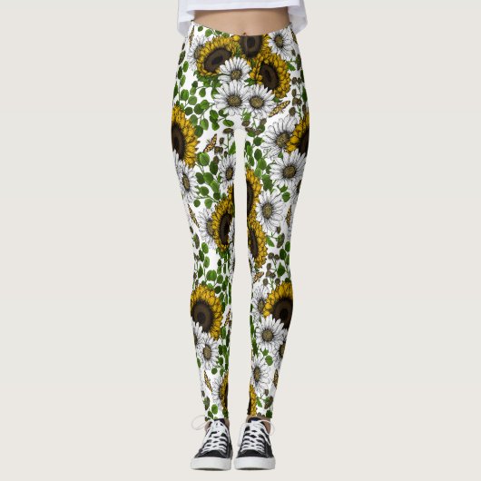 Leggings Sunflowers and daisies, summer garden 3 (Devant)