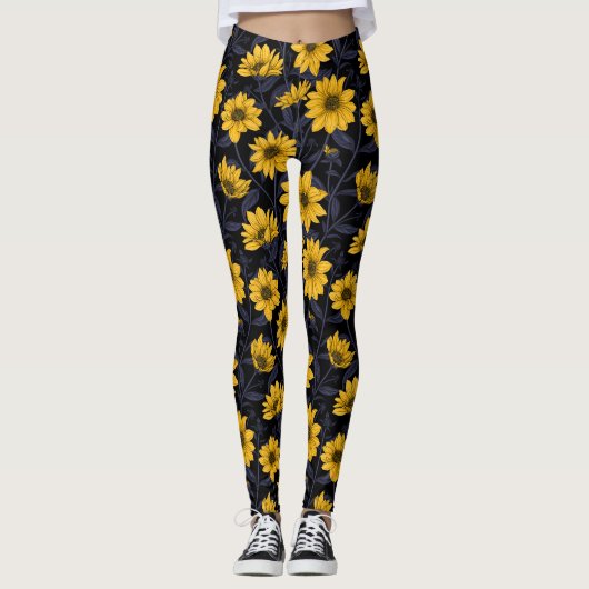 Leggings Sunroot, tournesol sauvage en jaune et bleu (Devant)
