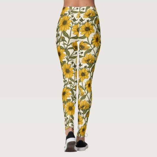Leggings Sunroot, tournesol sauvage sur blanc (Dos)
