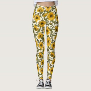 Leggings Sunroot, tournesol sauvage sur blanc