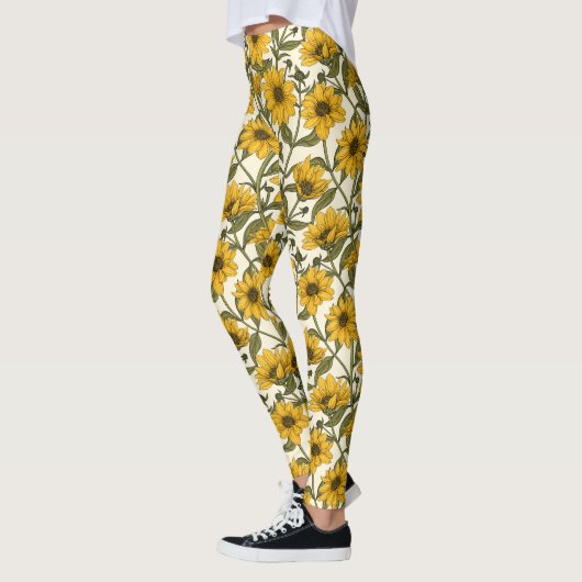 Leggings Sunroot, tournesol sauvage sur blanc (Gauche)