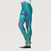 Leggings Super Abstrait Retro Green et Blue Swirl (Gauche)
