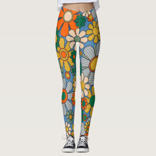 Leggings Super Retro 60s Hippie Fleurs joyeux Vintage