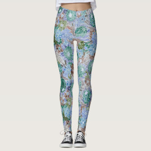 Leggings Super Retro Blue Protea Et Motif Daisy