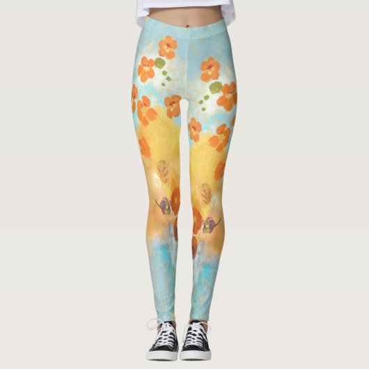 Leggings Superbe Californie Orange Poppies Champs (Devant)