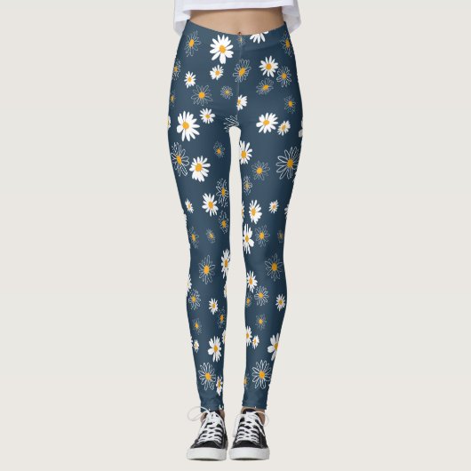 Leggings Superbe Marine Jaune Blanc Classique Fleurs de mar (Devant)