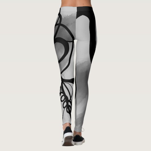 Leggings Sur la grille : gris Abstrait, noir et blanc (Dos)