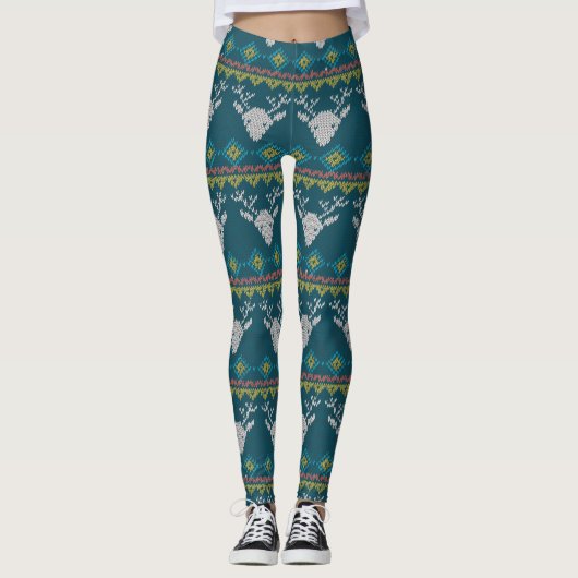 Leggings Sweat de Noël Nordique Reindeer Bleu (Devant)