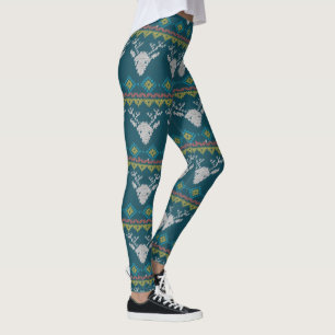 Leggings Sweat de Noël Nordique Reindeer Bleu