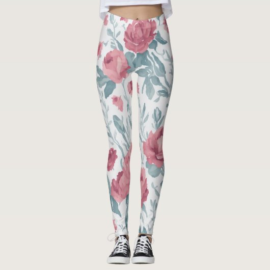 Leggings Sweet Jojo Designs Aquarelle Floral Fleurs roses (Devant)