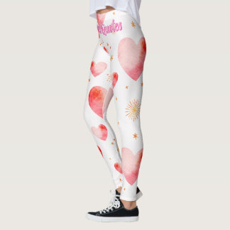 Leggings Sweet Valentine Heart Pattern with Golden Glitter