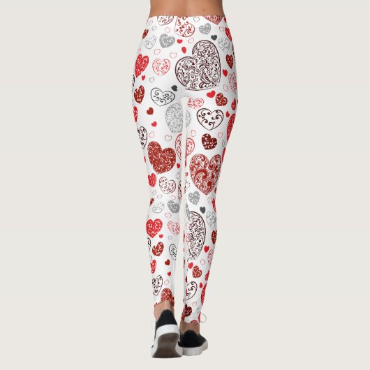 Leggings Swirling Red Decorative Heart Pattern (Dos)