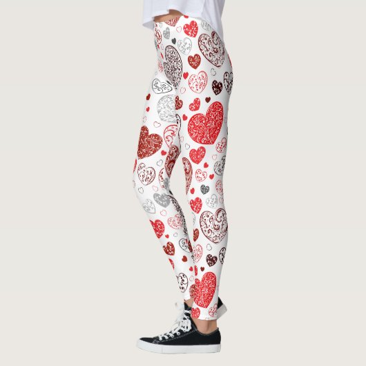 Leggings Swirling Red Decorative Heart Pattern (Gauche)