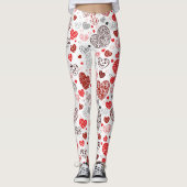 Leggings Swirling Red Decorative Heart Pattern (Devant)